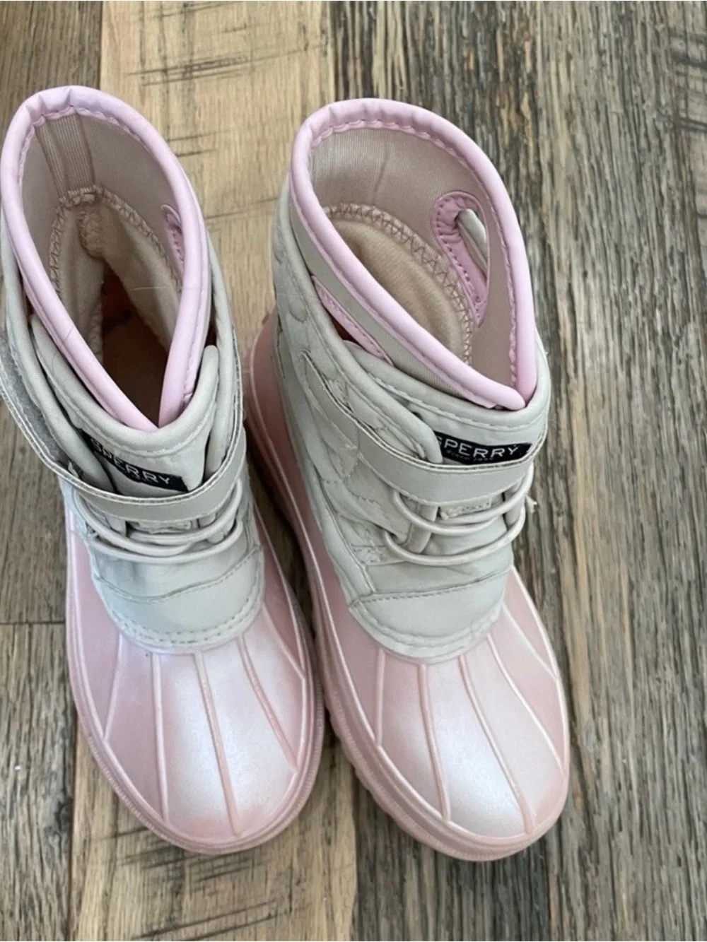 Sperry Two-Tone Cream and Light Pink Quilted Winter Boots